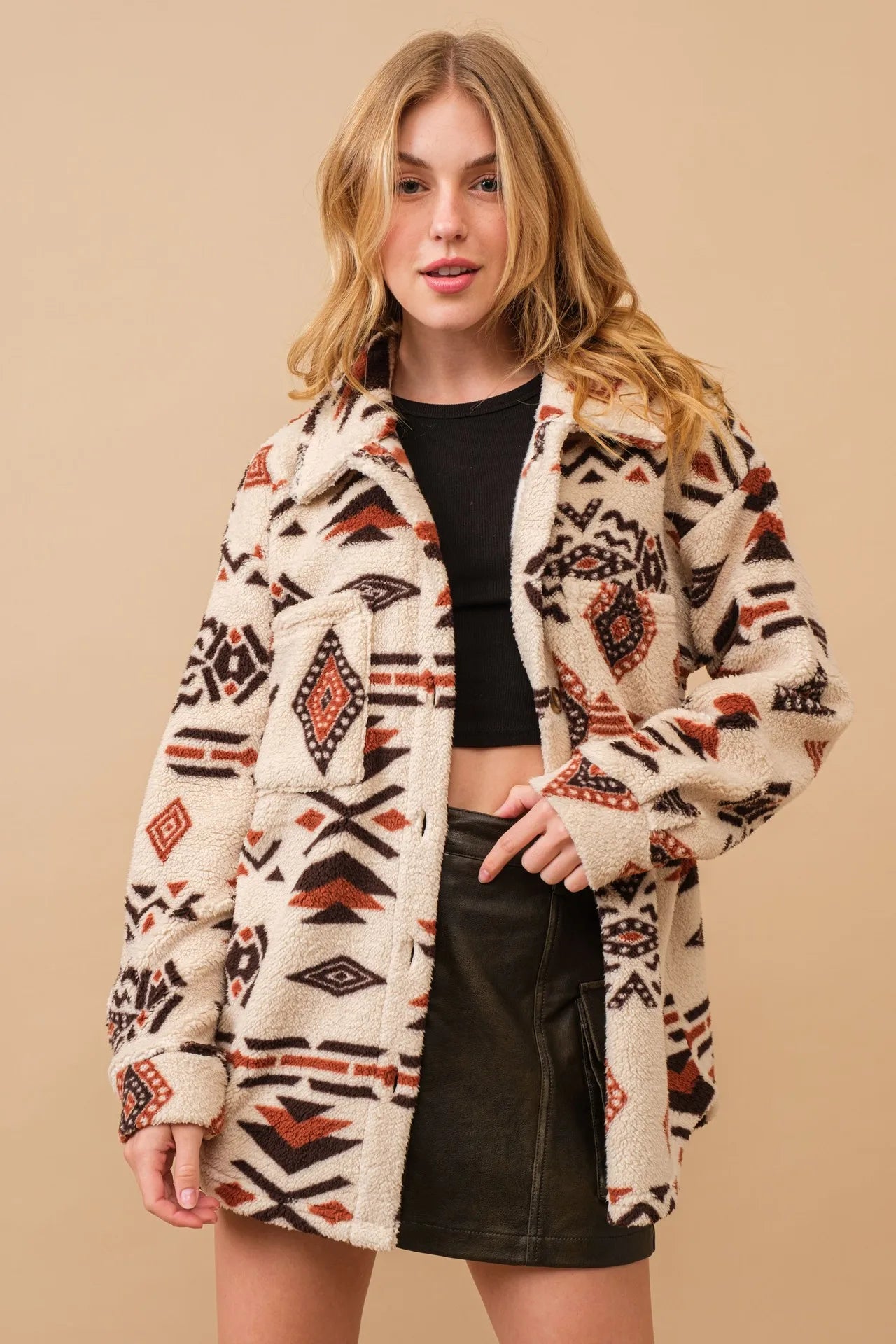 Aztec Style Printed Warm Over Jacket