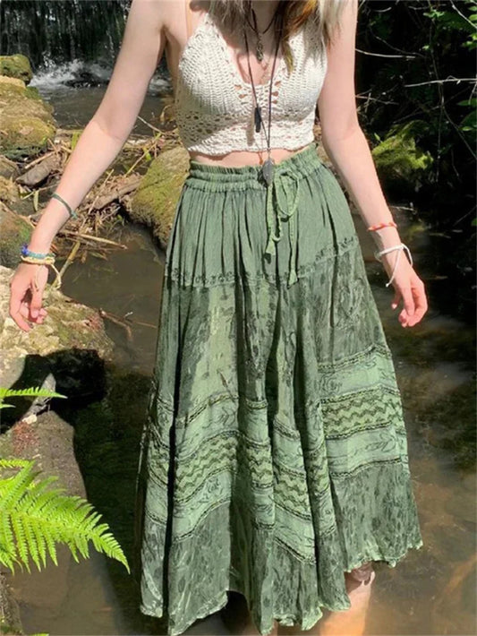 Vintage Style Flowy Layered Long Skirt