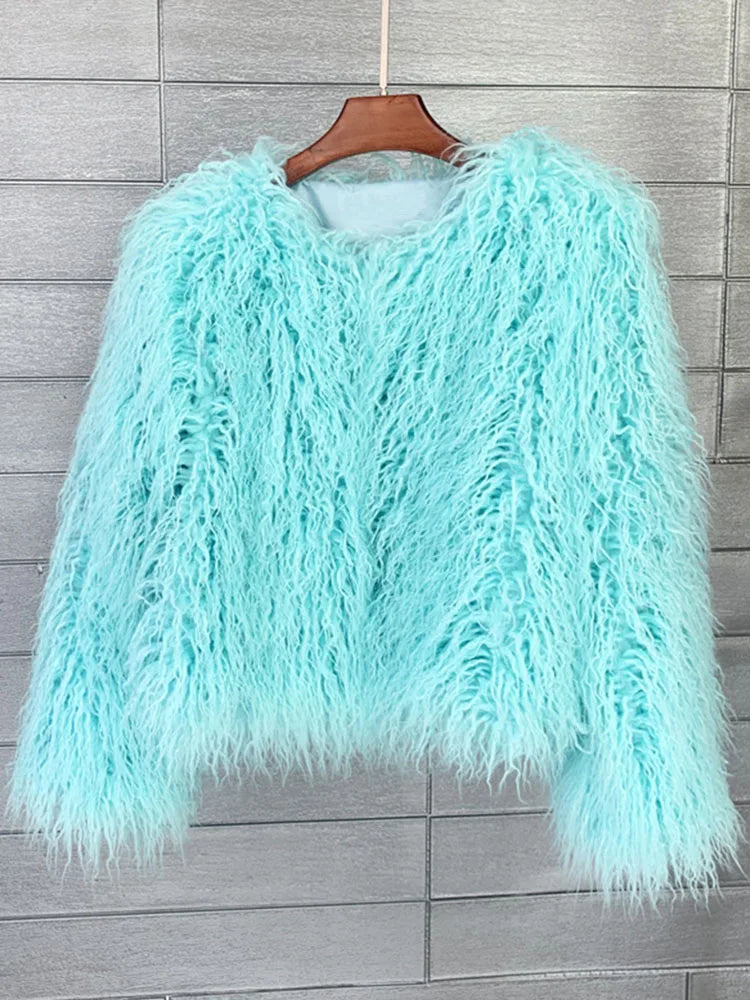 Boho Furry Faux Shaggy Jacket - Pastel Collection