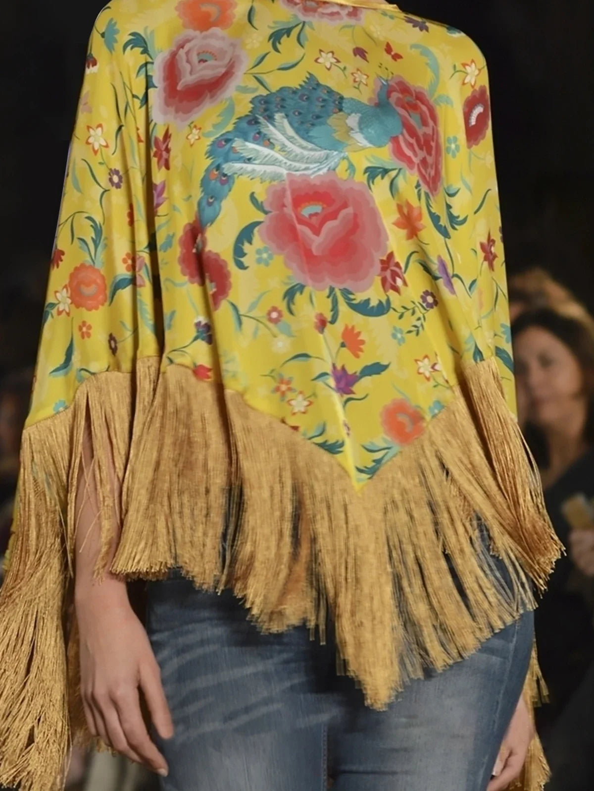 Floral Silky Fringed Poncho