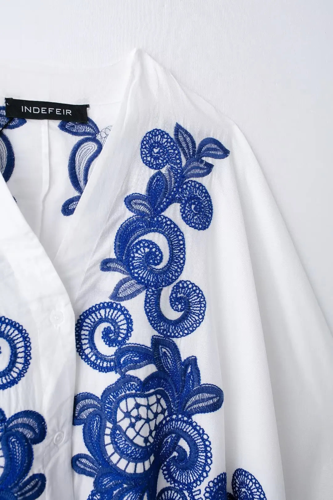 White & Blue Embroidered Shirt Skirt 2 Piece