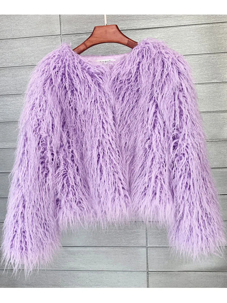 Boho Furry Faux Shaggy Jacket - Pastel Collection