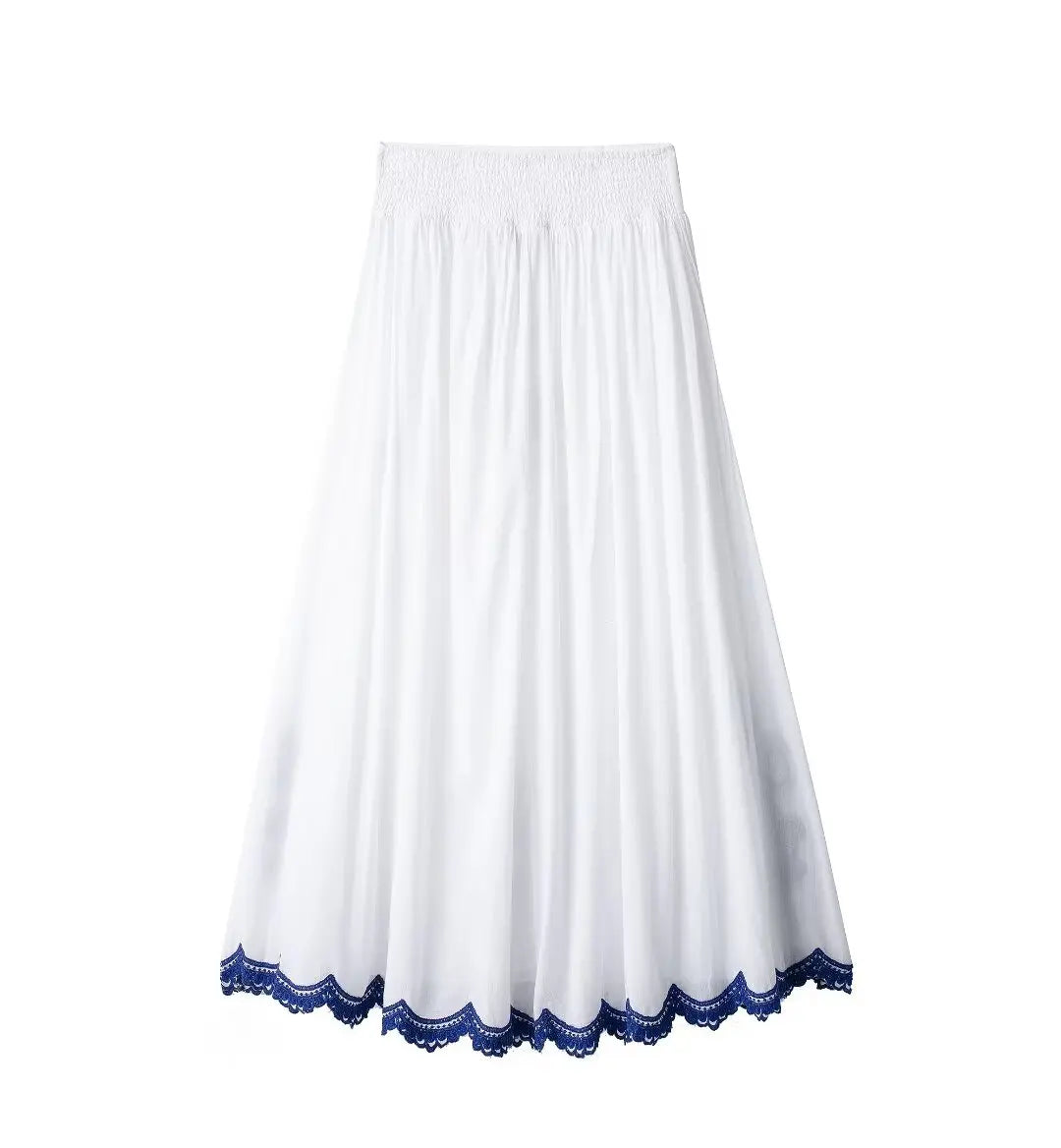 White & Blue Embroidered Shirt Skirt 2 Piece