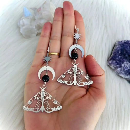 Ethereal Moon Star Moth Earrings