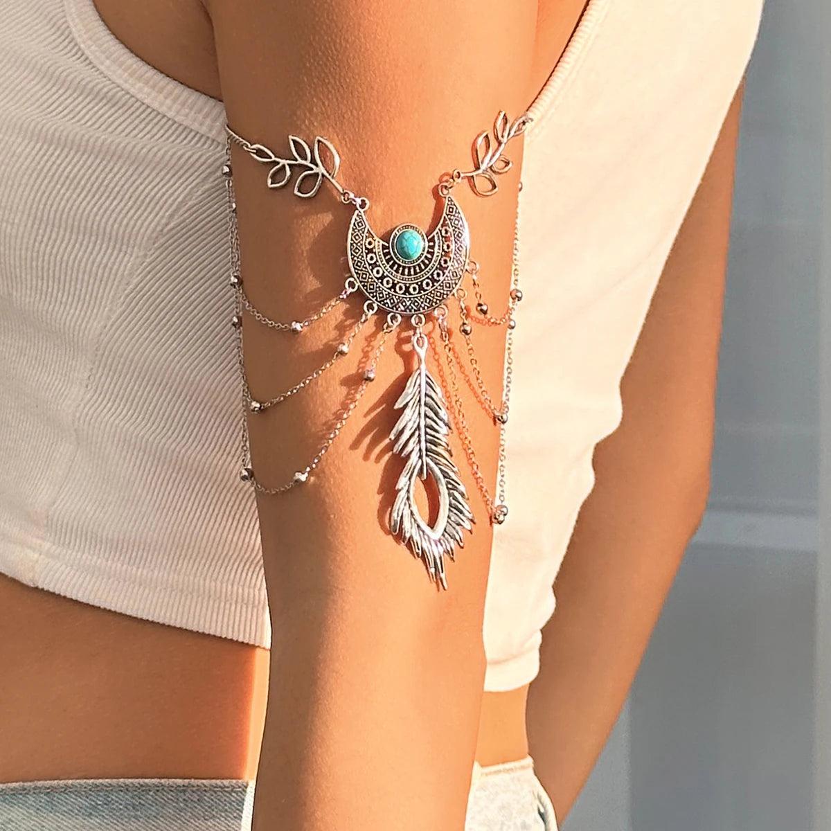 Metal Style Feather Upper Arm Pendant