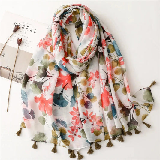 Floral Tassel Viscose Scarf 180x 90cm