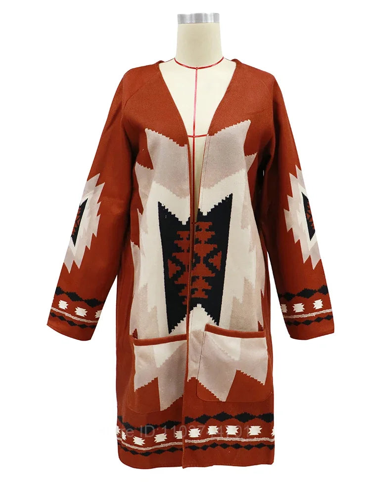 Aztec Print Boho Style Long Jacket