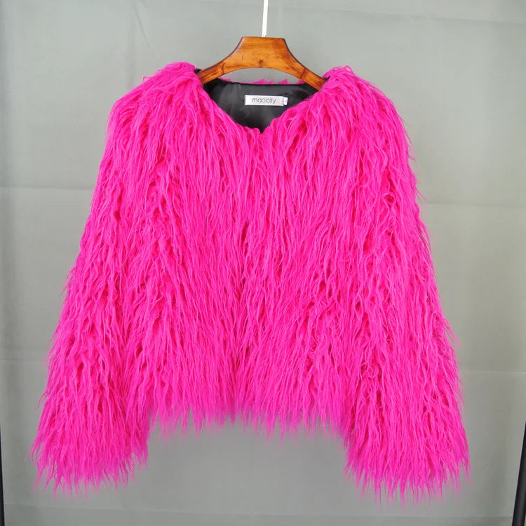 Boho Furry Faux Shaggy Jacket - Bold Colour Collection