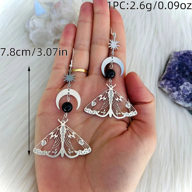 Ethereal Moon Star Moth Earrings