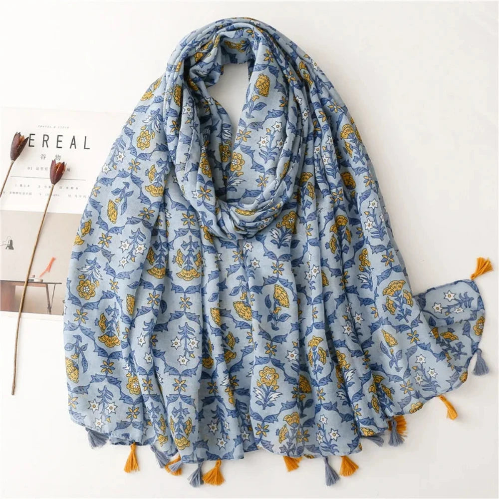 Floral Tassel Viscose Scarf 180x 90cm