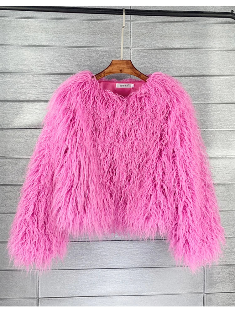 Boho Furry Faux Shaggy Jacket - Pastel Collection