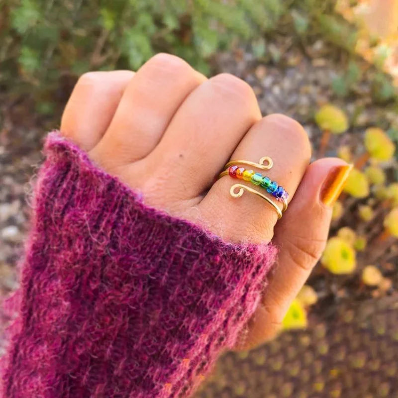 925 Sterling Silver Boho Rainbow Ring