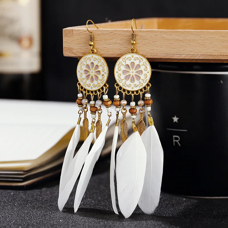 Boho Long Feather Dangle Earrings