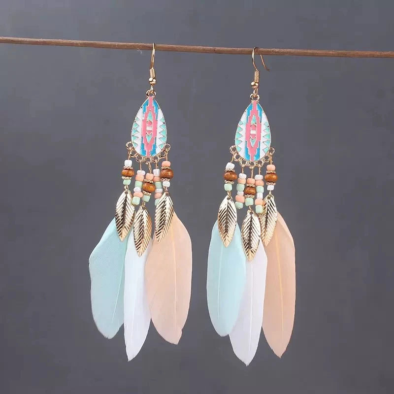 Boho Long Feather Dangle Earrings