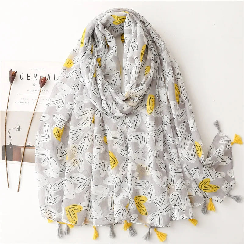 Floral Tassel Viscose Scarf 180x 90cm