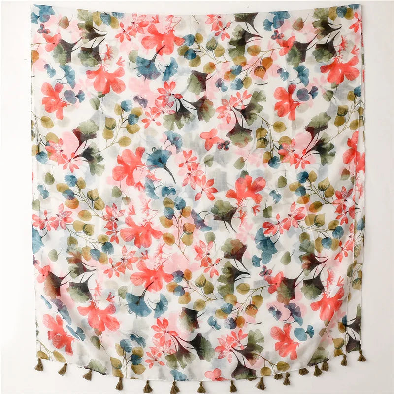 Floral Tassel Viscose Scarf 180x 90cm