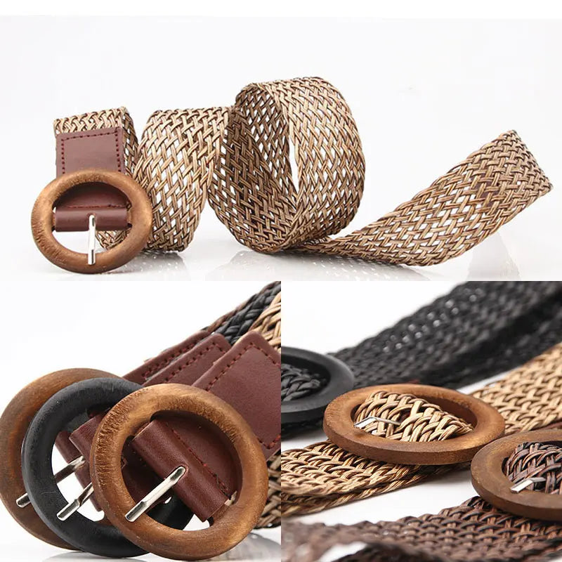 Braided Round Buckle Waist Belt