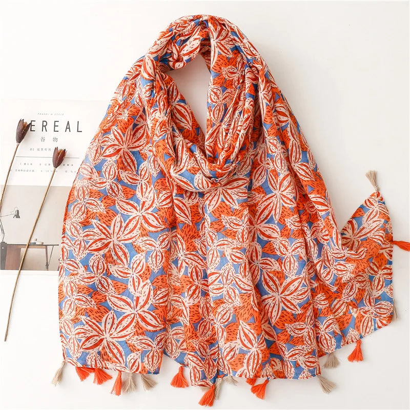 Floral Tassel Viscose Scarf 180x 90cm