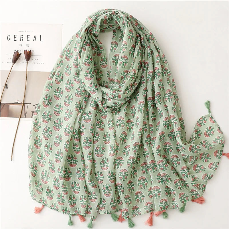 Floral Tassel Viscose Scarf 180x 90cm