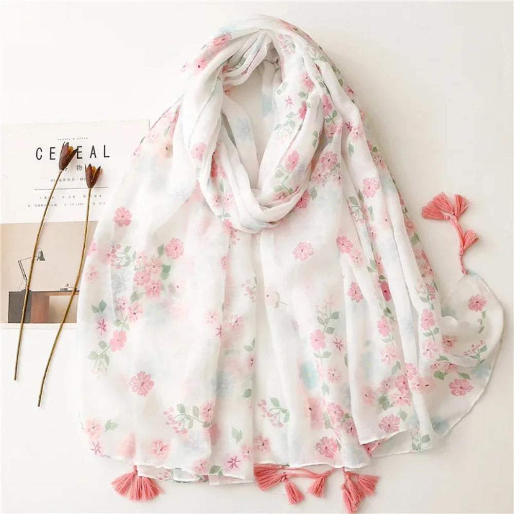 Floral Tassel Viscose Scarf 180x 90cm