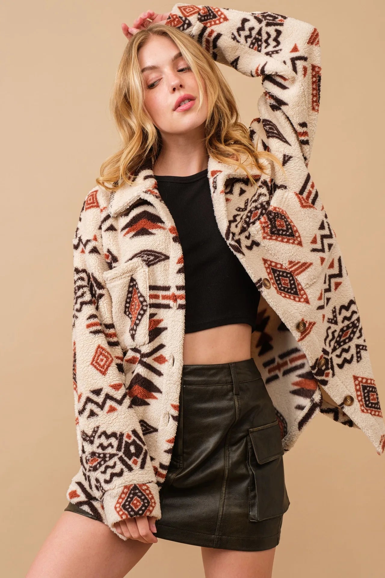 Aztec Style Printed Warm Over Jacket