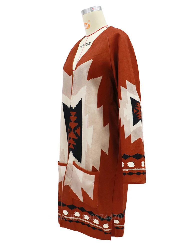 Aztec Print Boho Style Long Jacket