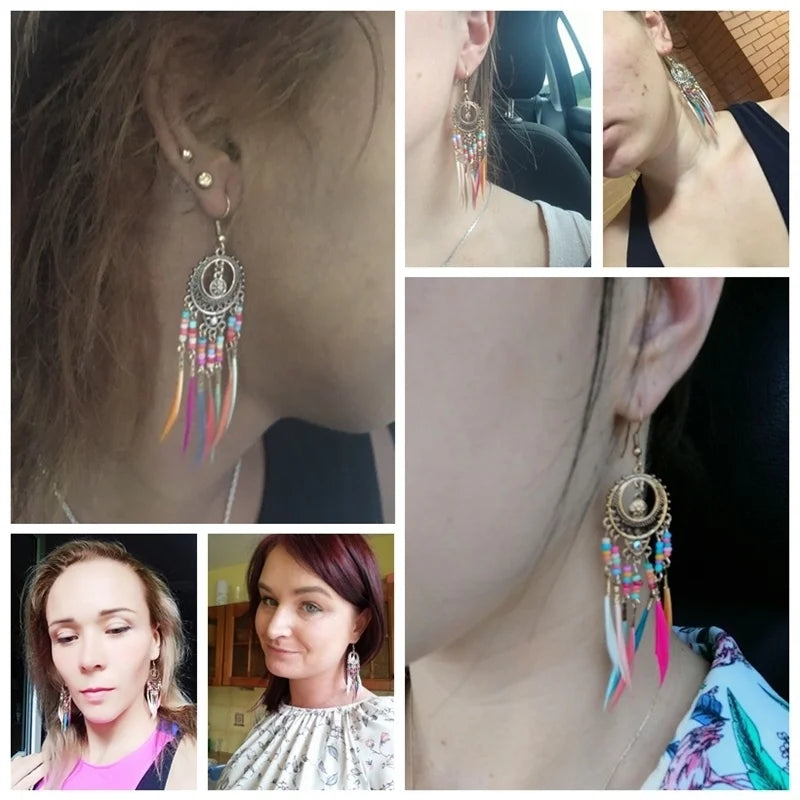 Bohemian Colourful Feather Earrings