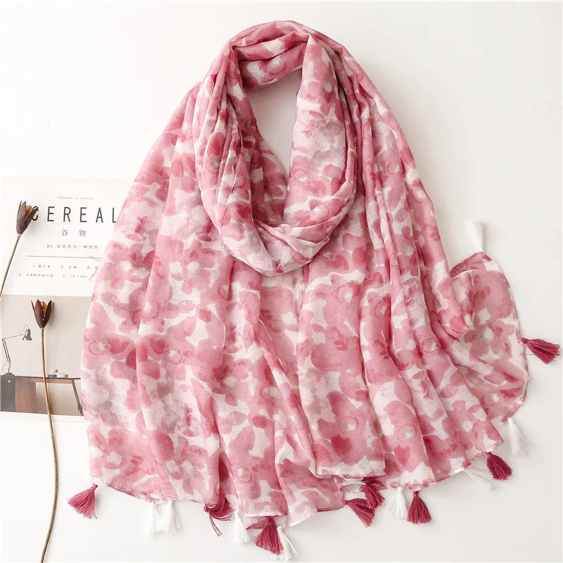 Floral Tassel Viscose Scarf 180x 90cm