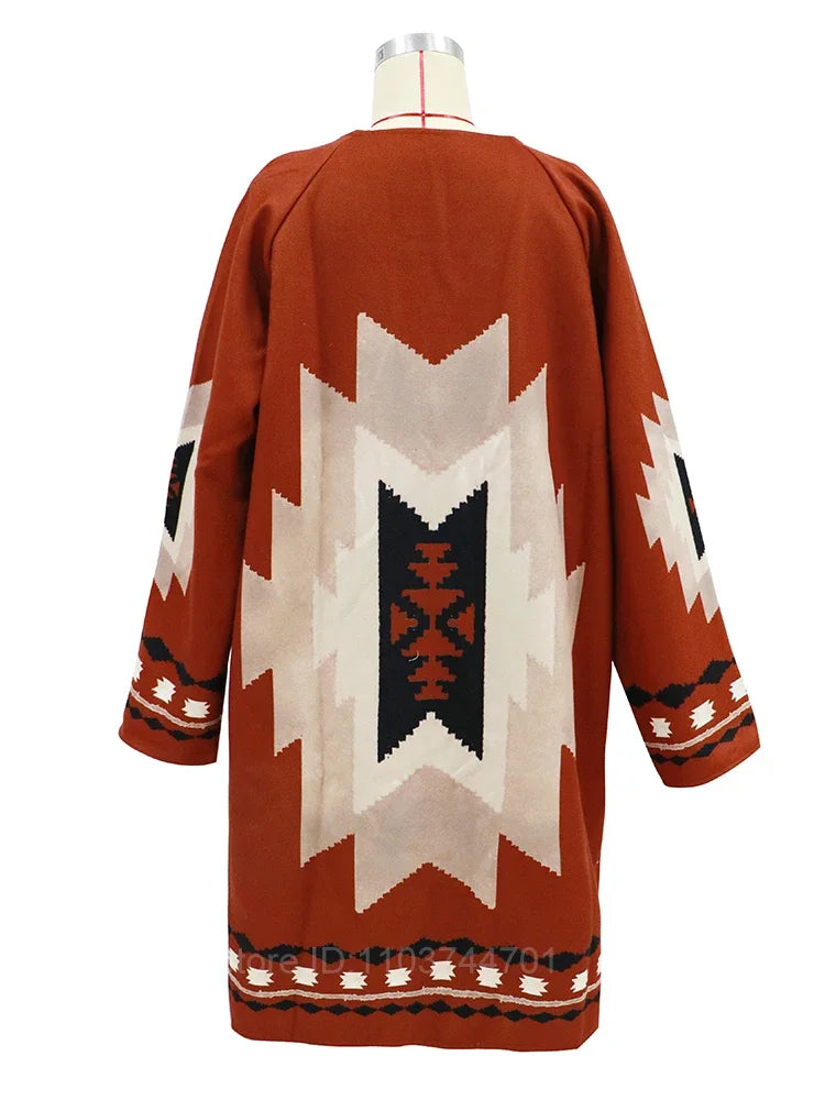 Aztec Print Boho Style Long Jacket