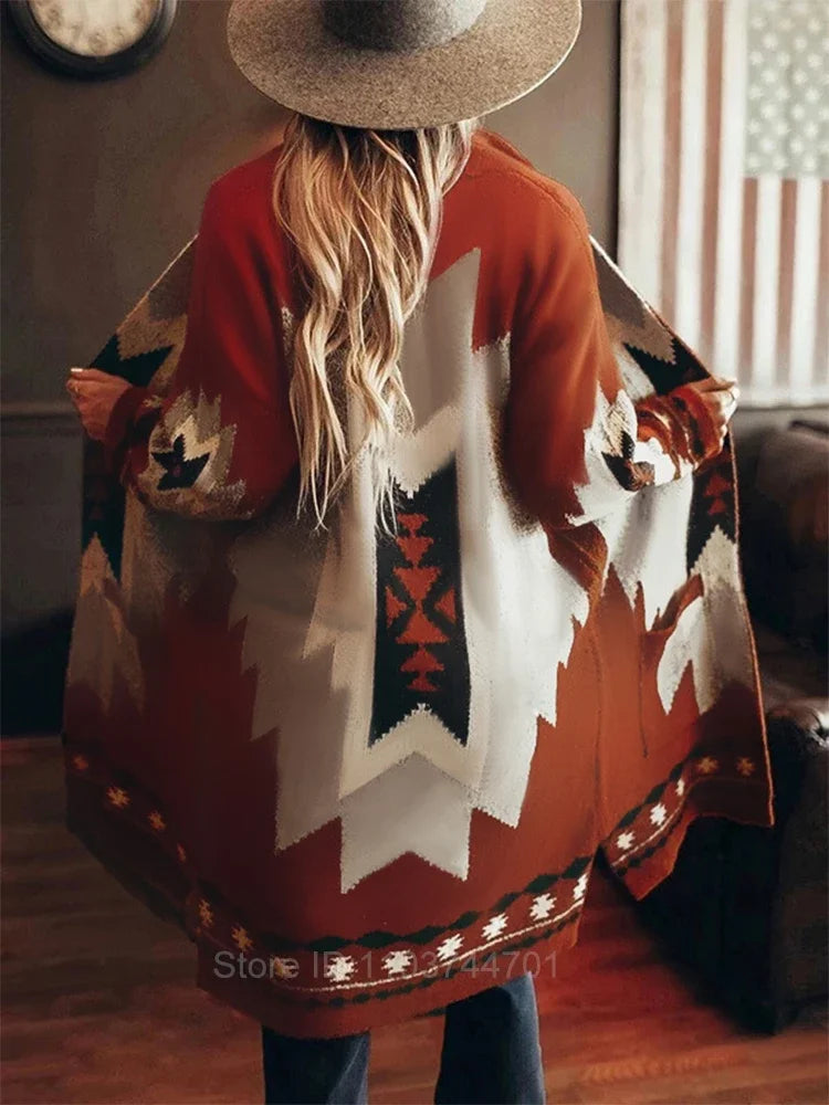 Aztec Print Boho Style Long Jacket