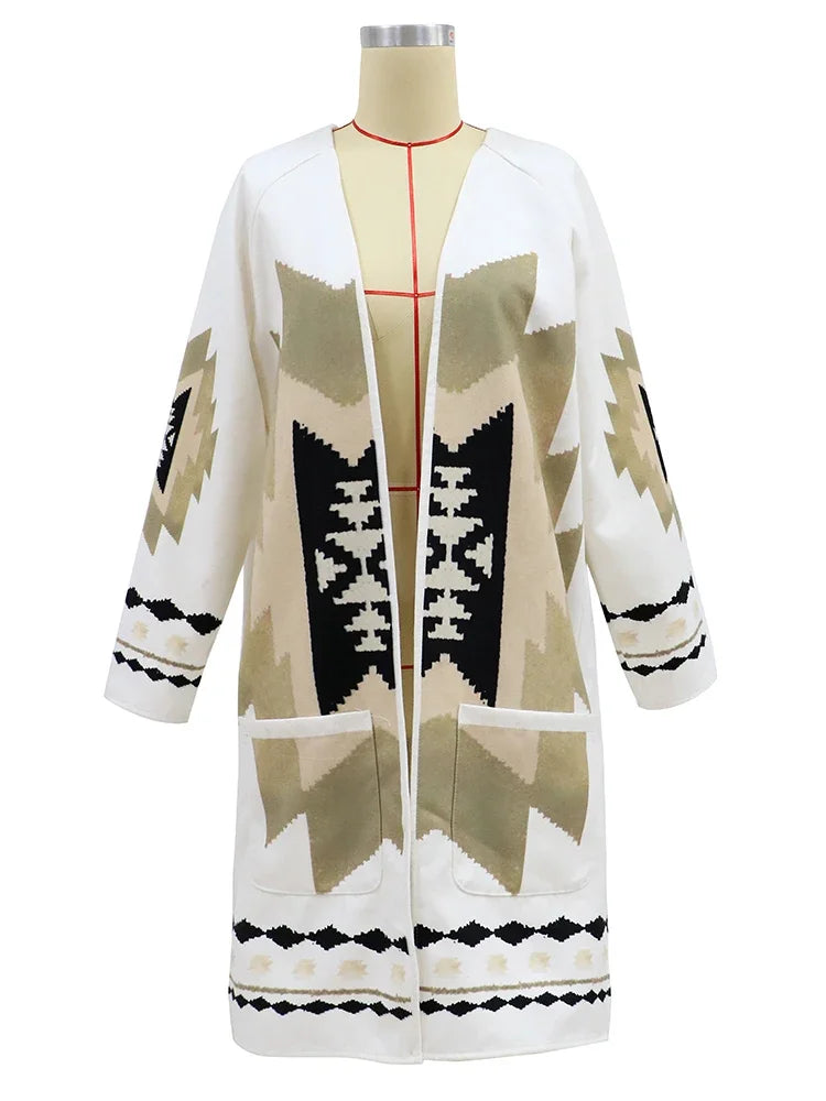 Aztec Print Boho Style Long Jacket