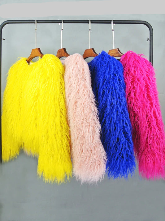 Boho Furry Faux Shaggy Jacket - Pastel Collection